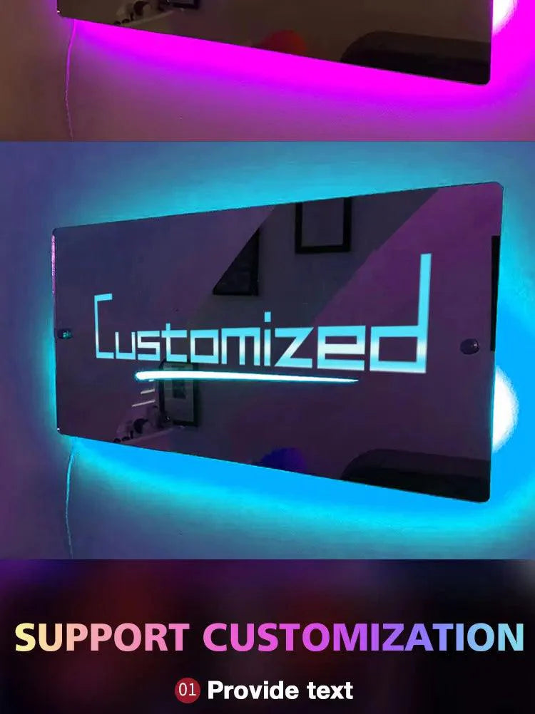 Mirror Light Personalised Words Acrylic Mirror Wall Decor LED Light Wall Custom Name Neon Sign Anniversary Gift Room Decorations