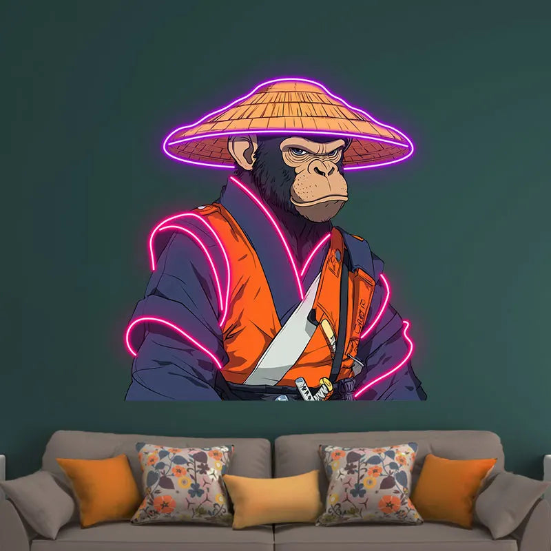 Toysign Custom Neon Sign Light, Samurai Monkey with Neon Glow, Traditional Warrior Vibe, Cool LED Wall Art for Gaming Room Decor