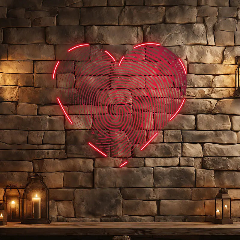 Red Fingerprint Heart Neon Sign, Creative Wall Hanging Neon Light, Whimsical Wedding Decor Light