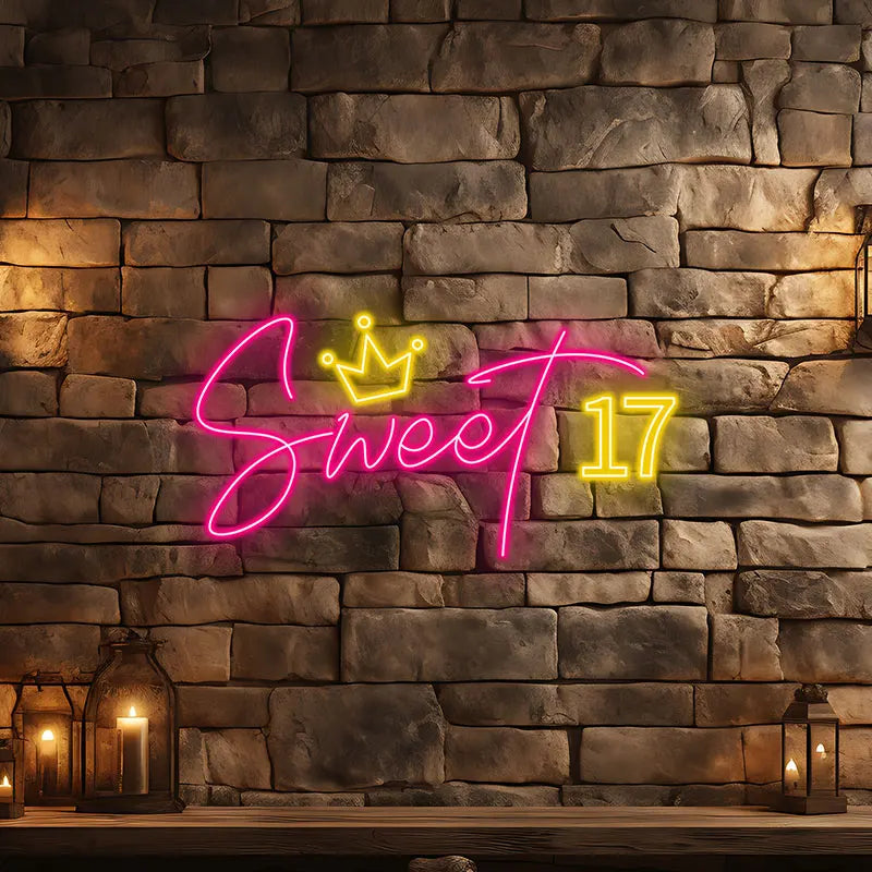 Toysign Neon Light, Sweet 17 Neon Sign – LED Birthday Wall Art for Teens, Perfect Decoration for Birthday Party, Bedroom & Gift