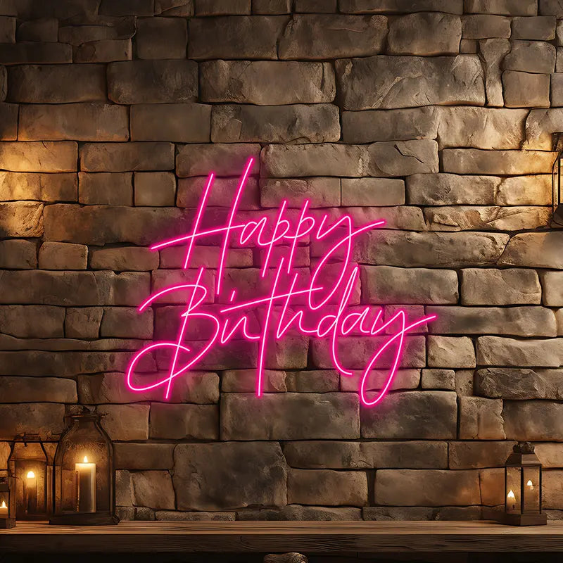 Toysign Custom Neon Light, Elegant Happy Birthday Neon Sign – LED Wall Art for Birthday Party Decor, Celebration, and Home Decor