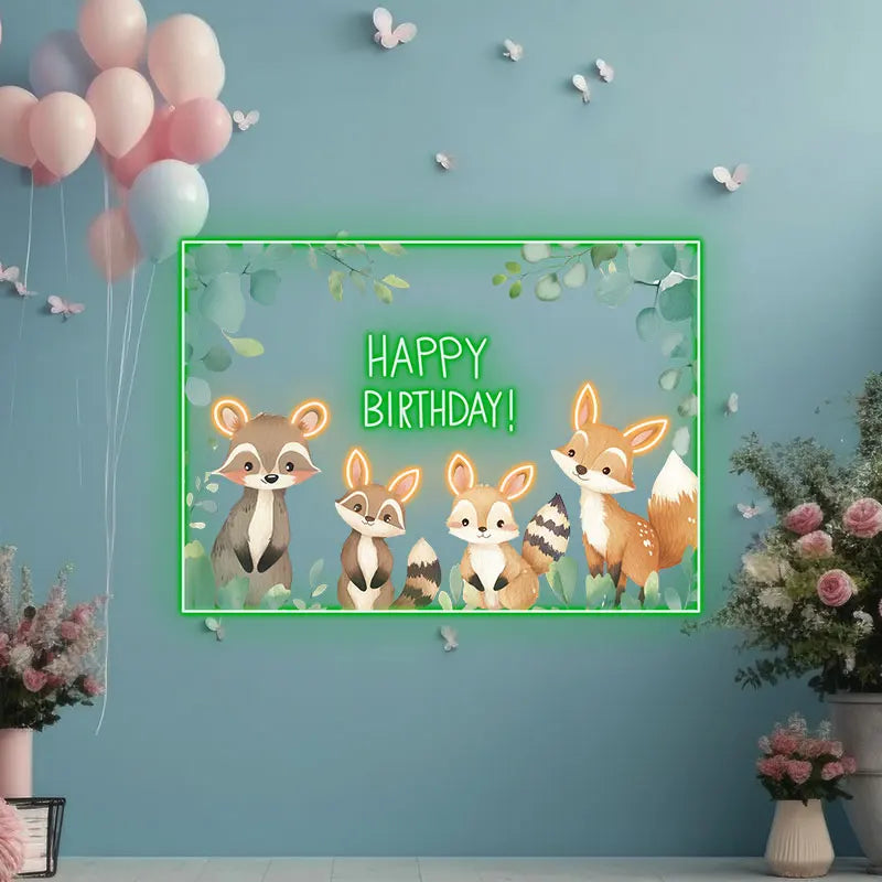Cute Animal Birthday Neon Sign, Kids Birthday Party Wall Decor Light, Custom Led Light Sign, Birthday Gift for Kids, Room Decor