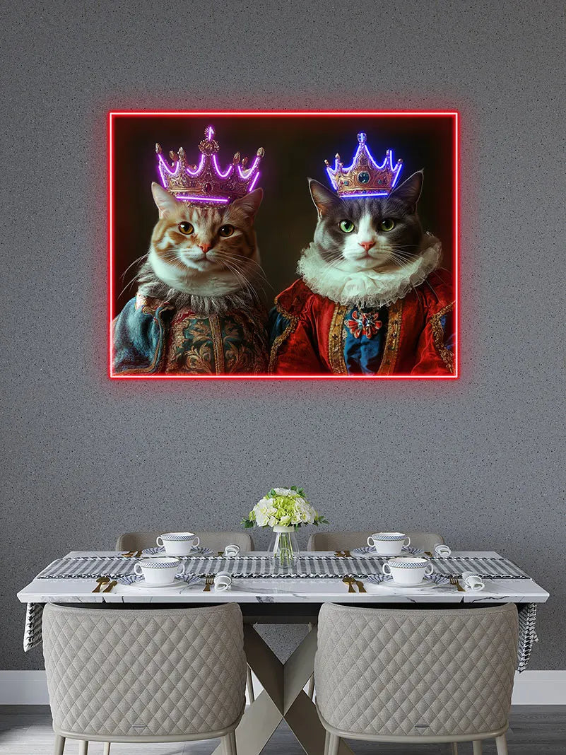Cat King And Queen Wearing Purple Crowns Custom Neon Sign, Personalized LED Sign Light, Creative Gift Neon Light For Home Decor
