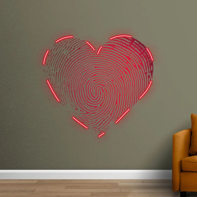 Red Fingerprint Heart Neon Sign, Creative Wall Hanging Neon Light, Whimsical Wedding Decor Light
