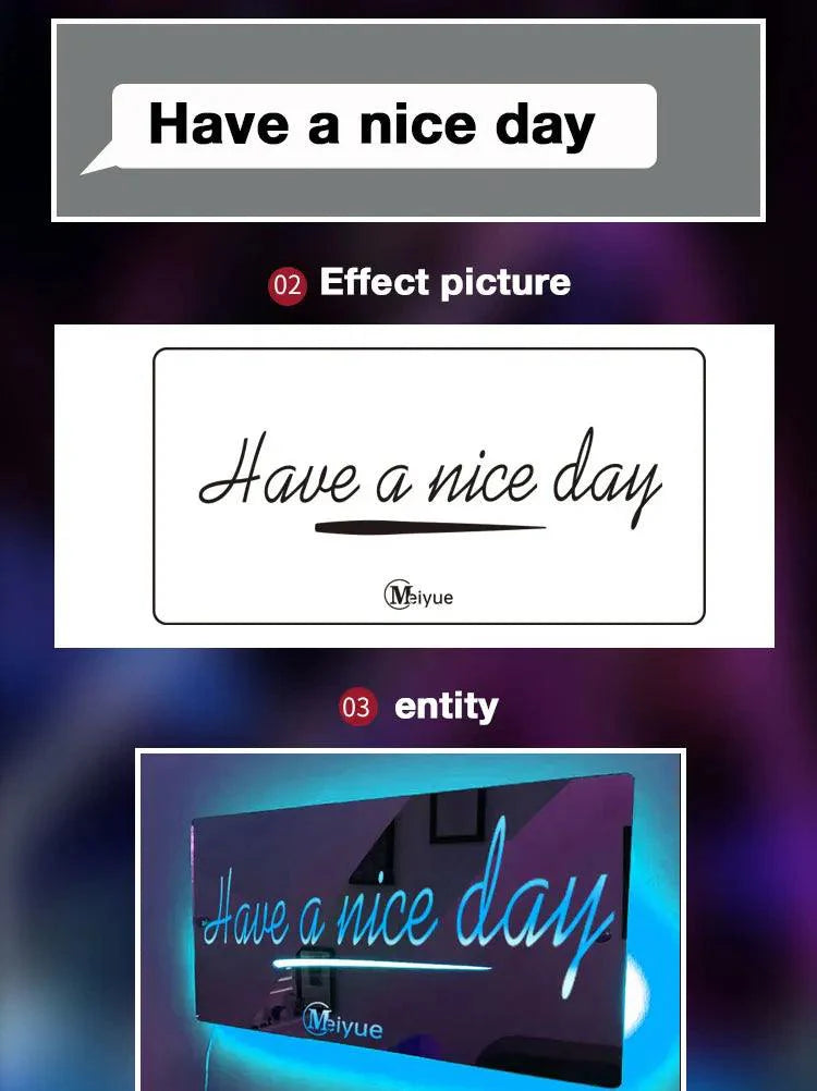 Mirror Light Personalised Words Acrylic Mirror Wall Decor LED Light Wall Custom Name Neon Sign Anniversary Gift Room Decorations