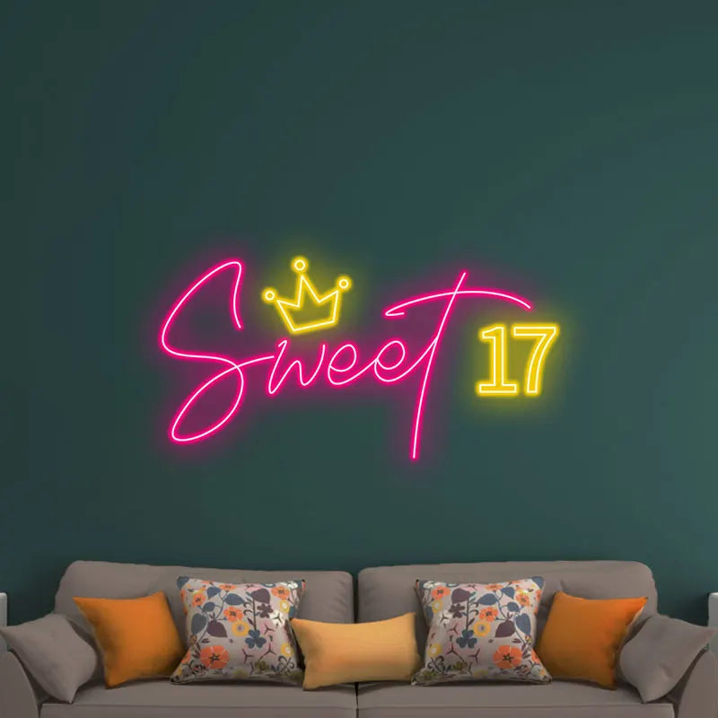 Toysign Neon Light, Sweet 17 Neon Sign – LED Birthday Wall Art for Teens, Perfect Decoration for Birthday Party, Bedroom & Gift