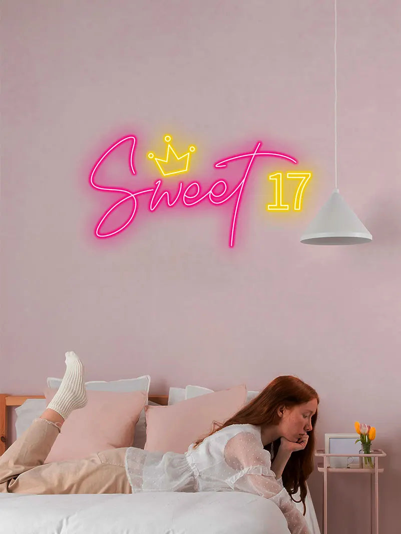 Toysign Neon Light, Sweet 17 Neon Sign – LED Birthday Wall Art for Teens, Perfect Decoration for Birthday Party, Bedroom & Gift