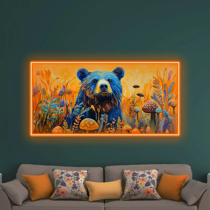 Toysign Colorful Bear Neon Wall Art – Vibrant Forest LED Sign with Mushroom Scene, Whimsical Animal Decor for Kids Room, Nursery