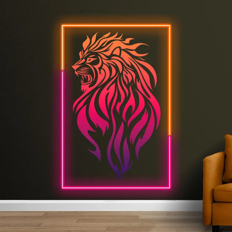 Fierce Lion Tattoo Neon Light, Modern & Stylish Neon Art Wall Decor, Perfect Gift for Lion Lovers, Personalized Room Decor Light