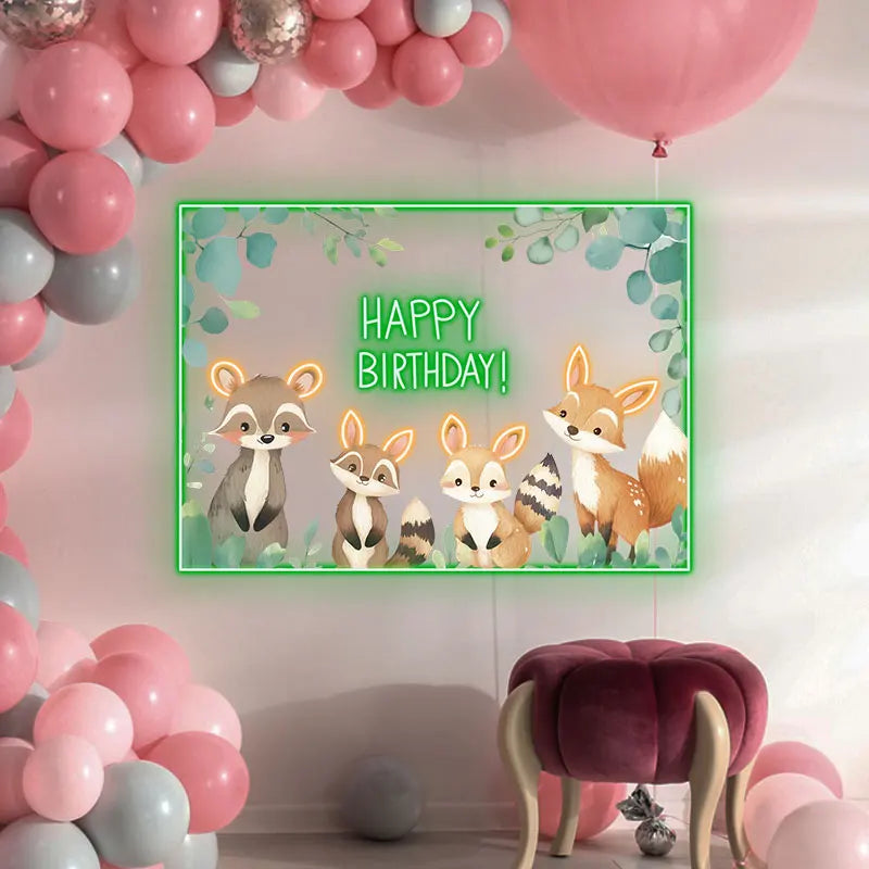Cute Animal Birthday Neon Sign, Kids Birthday Party Wall Decor Light, Custom Led Light Sign, Birthday Gift for Kids, Room Decor