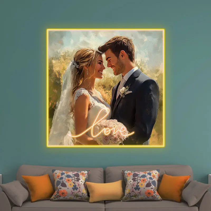 Wedding Photo Acrylic Custom Neon Sign, Personalized LED Neon Sign Light, Creative Neon Light For Home Decor