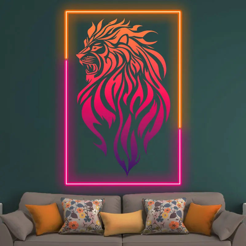 Fierce Lion Tattoo Neon Light, Modern & Stylish Neon Art Wall Decor, Perfect Gift for Lion Lovers, Personalized Room Decor Light