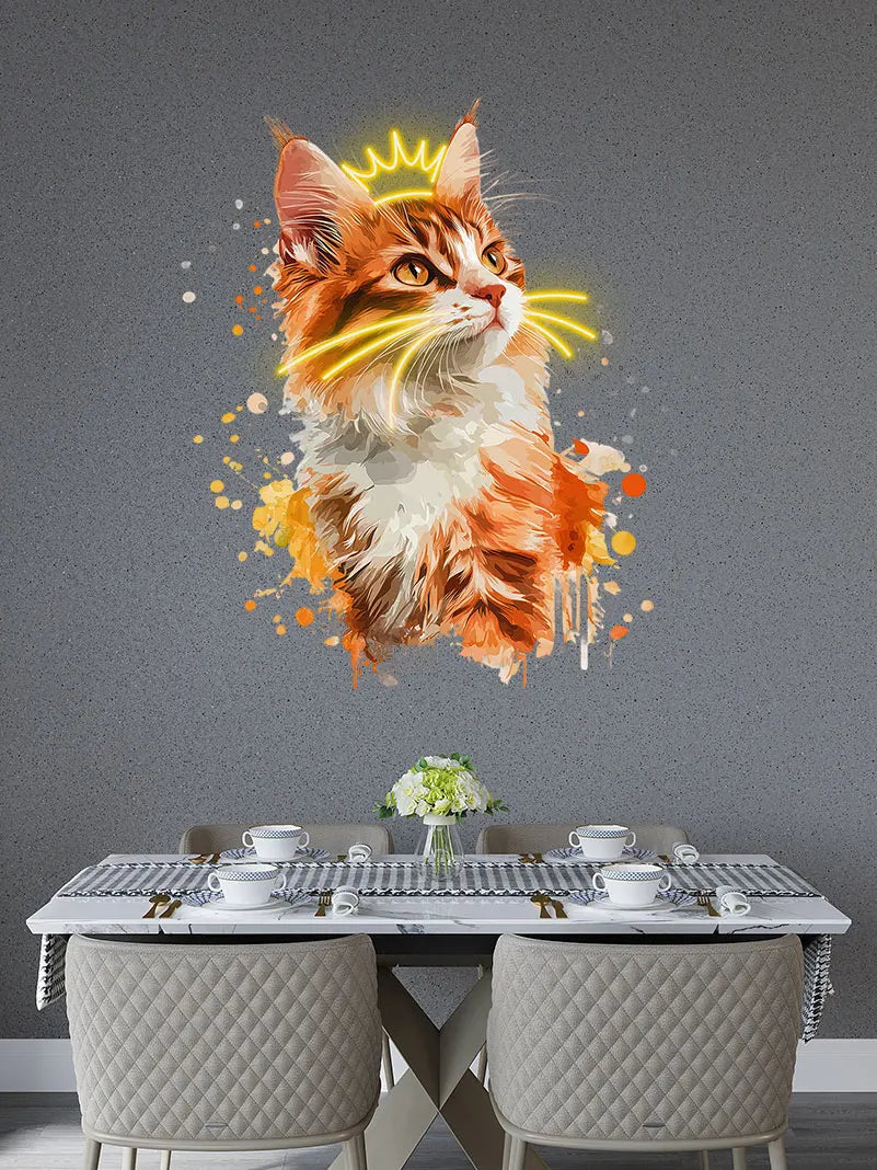 Cute Cat Wearing Crown Wall Hanging Decor Custom LED Neon Sign