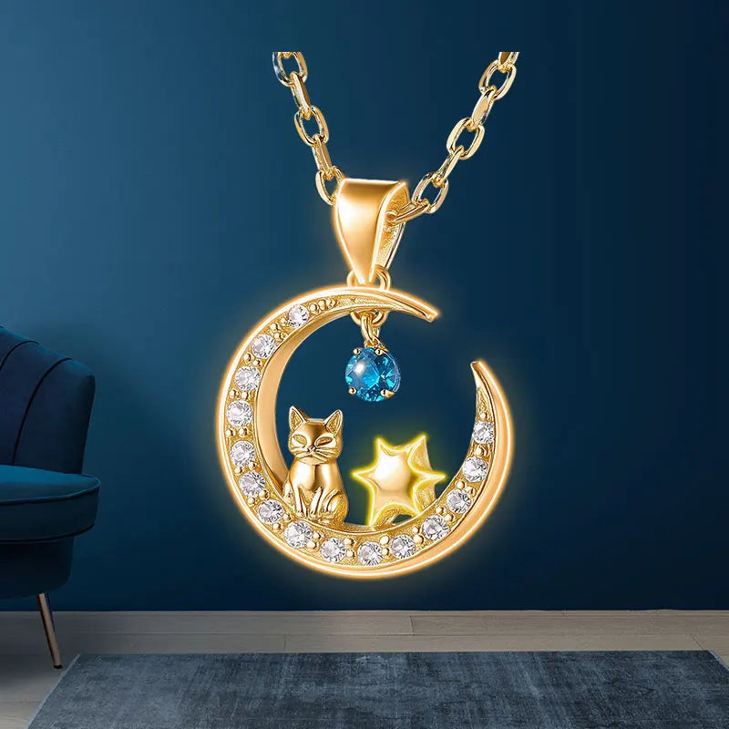 Charming Cat Star Moon Diamond Necklace Neon Sign, Creative Wall Hanging Neon Light, Perfect Decor Light