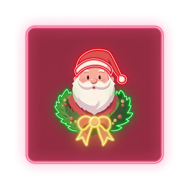 Santa Claus Neon Wreath Poster – Glowing Santa with Neon Wreath Design, Perfect for Festive Home or Office Christmas Decorations