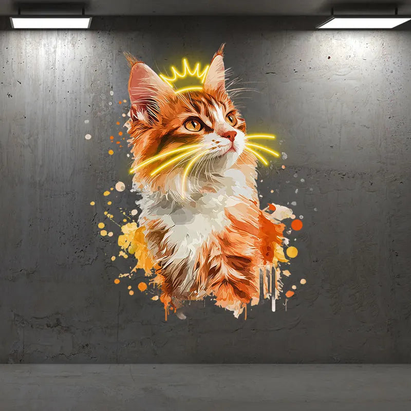Cute Cat Wearing Crown Wall Hanging Decor Custom LED Neon Sign