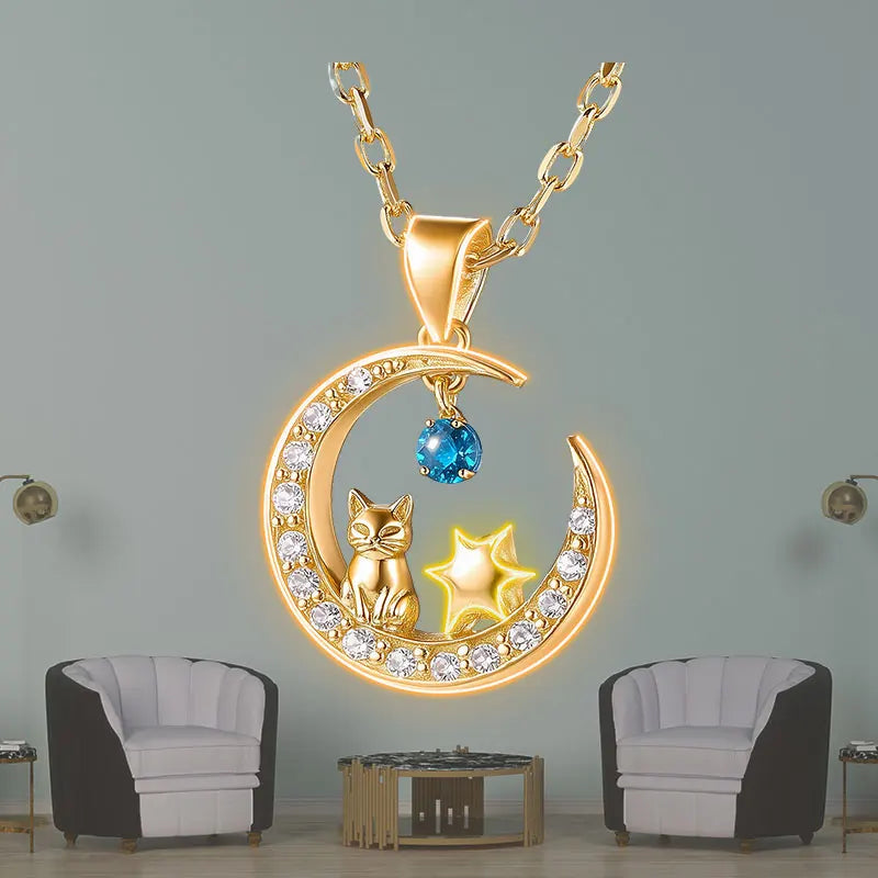 Charming Cat Star Moon Diamond Necklace Neon Sign, Creative Wall Hanging Neon Light, Perfect Decor Light