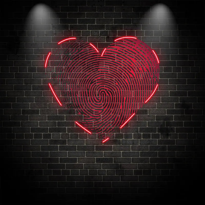 Red Fingerprint Heart Neon Sign, Creative Wall Hanging Neon Light, Whimsical Wedding Decor Light