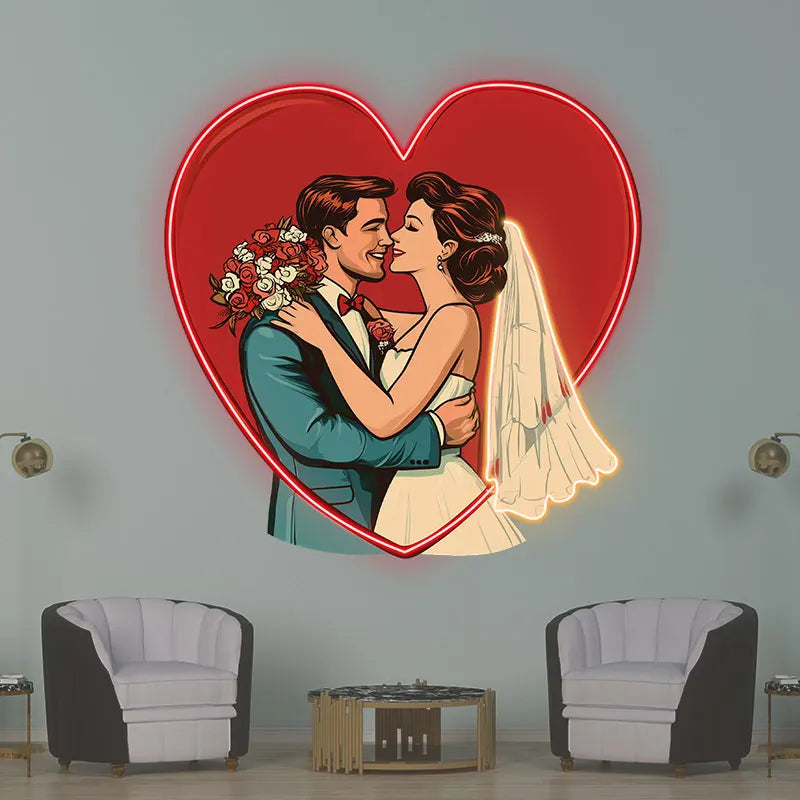 Wedding Hugging In Red Love Heart Custom LED Neon Light Sign
