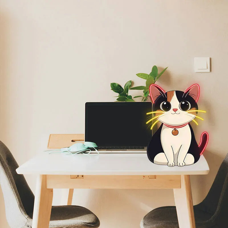 Toysign Kawaii Cat Neon Light – Adorable Wall Art for Kids' Room or Cat Lovers, Cute Calico Cat Design for Room Decor, Fun Gift