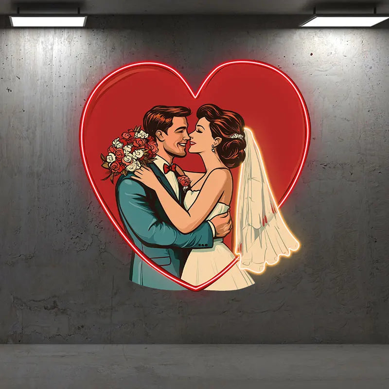 Wedding Hugging In Red Love Heart Custom LED Neon Light Sign
