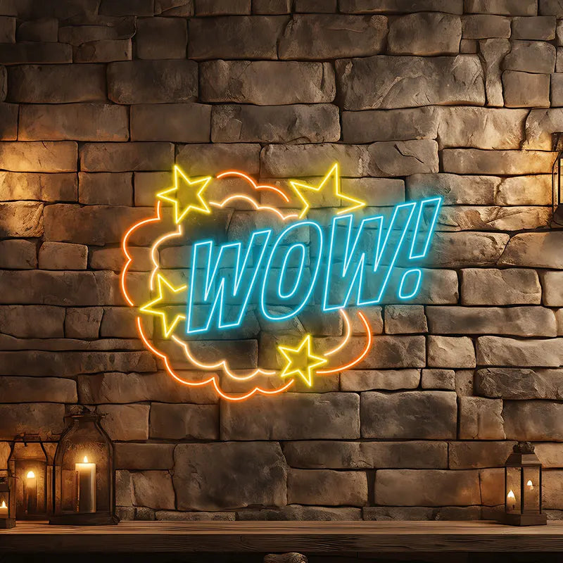 Toysign Custom Text Neon Sign, WOW! Neon Sign with Starburst – Colorful LED Sign for Kids Rooms, Playrooms and Party Decorations