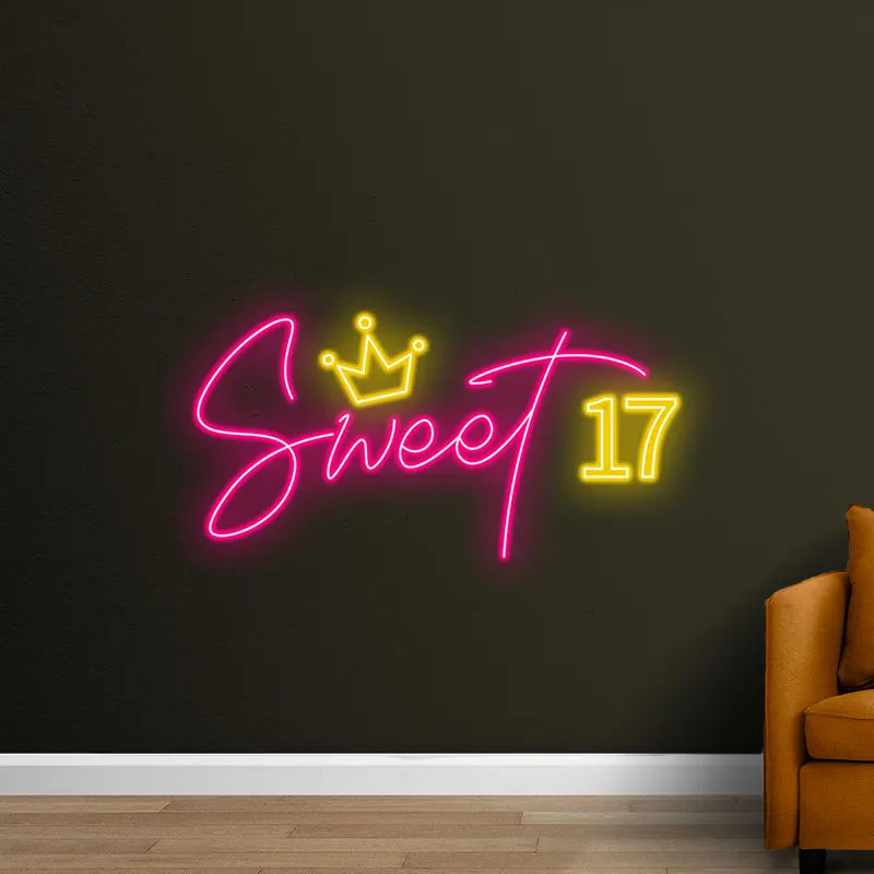 Toysign Neon Light, Sweet 17 Neon Sign – LED Birthday Wall Art for Teens, Perfect Decoration for Birthday Party, Bedroom & Gift