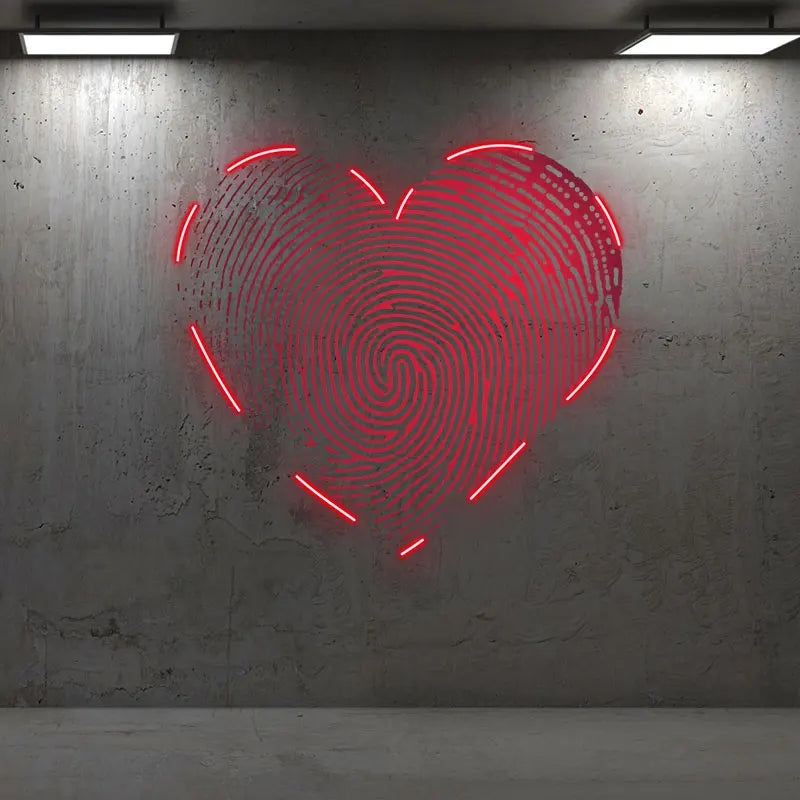 Red Fingerprint Heart Neon Sign, Creative Wall Hanging Neon Light, Whimsical Wedding Decor Light