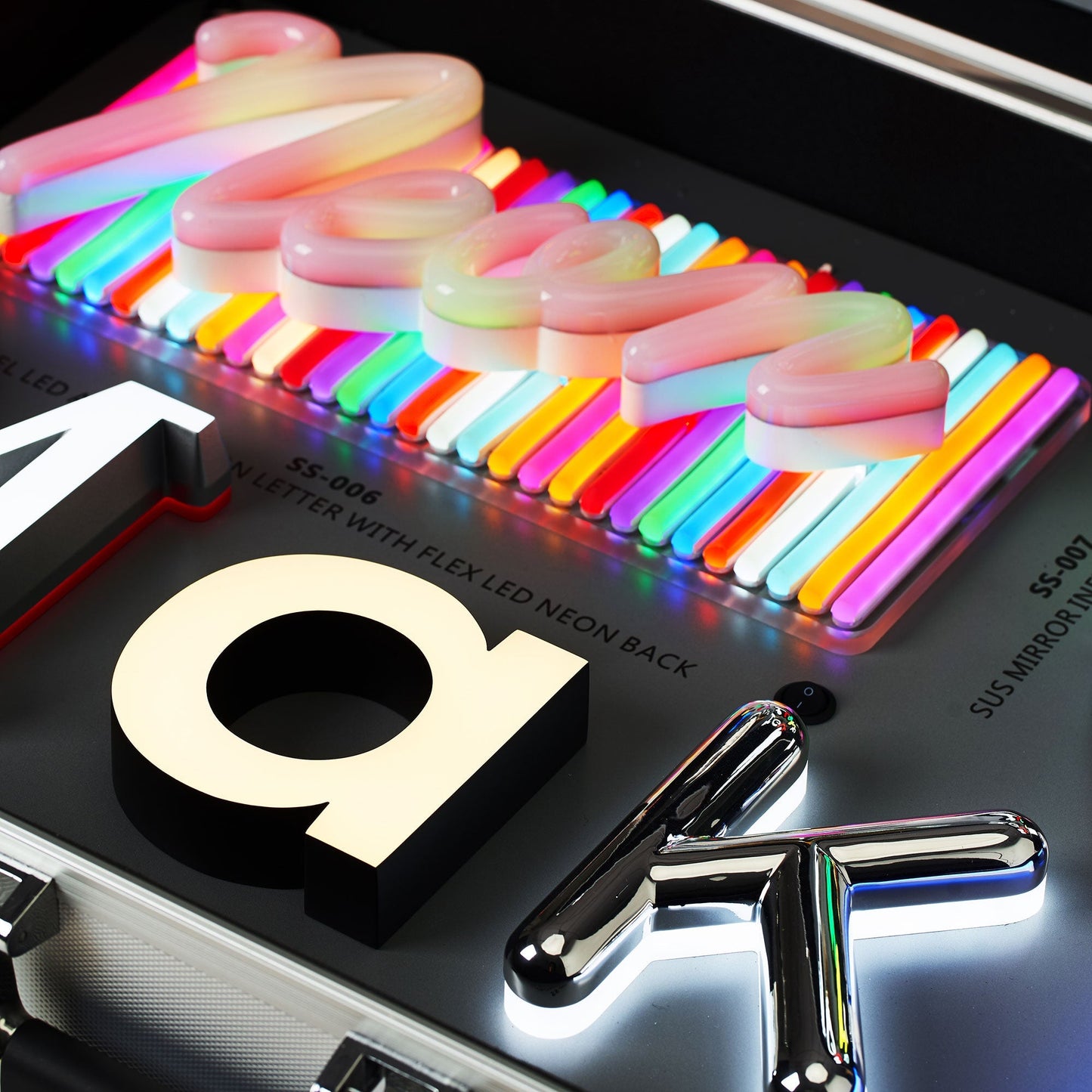 Custom sample box led illuminated business sample kit metal channel letters acrylic neon signs for sale