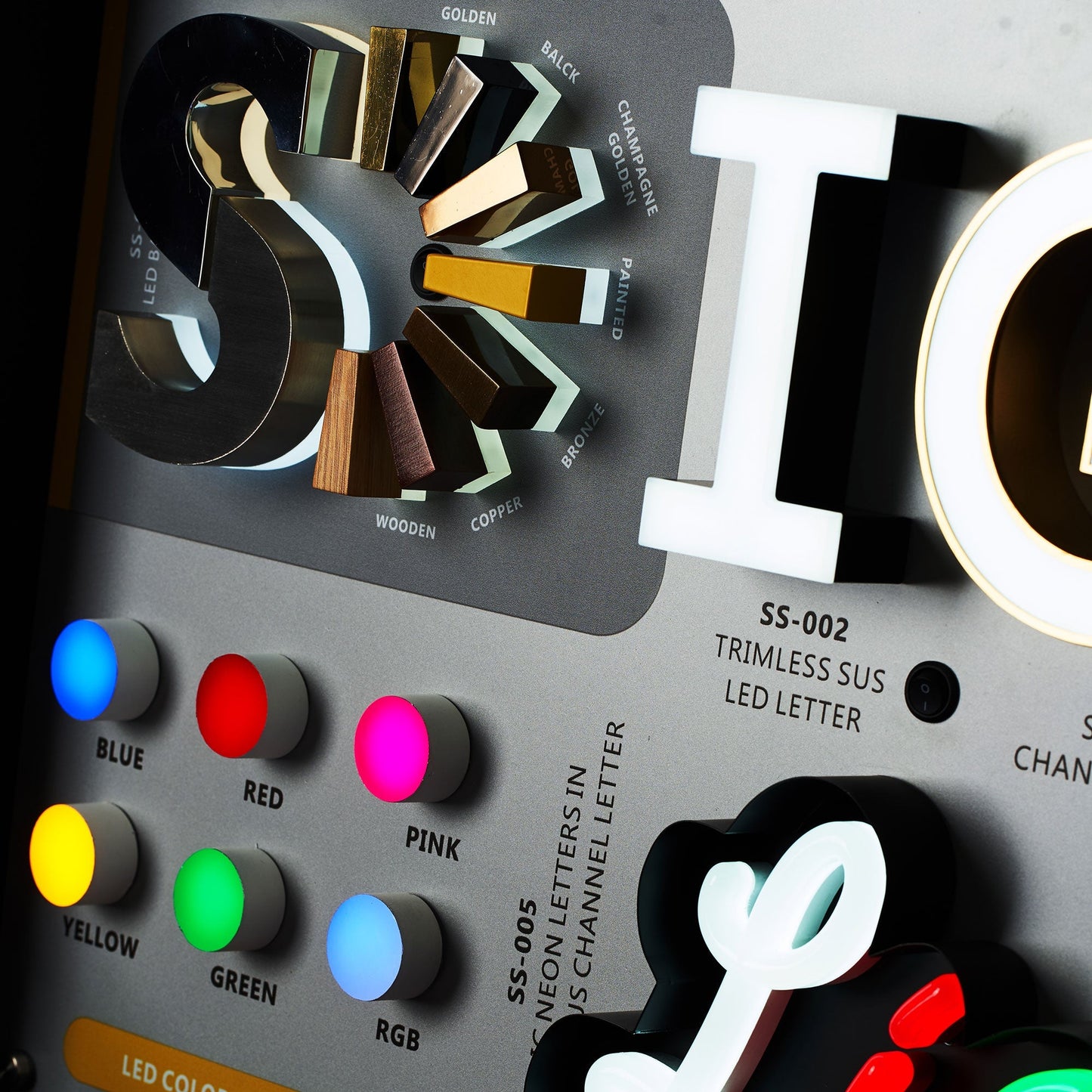 Custom sample box led illuminated business sample kit metal channel letters acrylic neon signs for sale