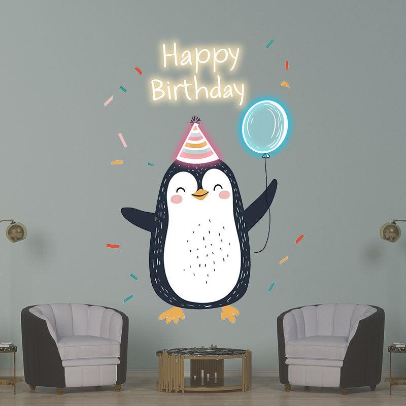 Little Penguin with Balloon Birthday Blessing Neon | LED Decoration Lights | Cute Birthday Party Decoration | Creative Gifts