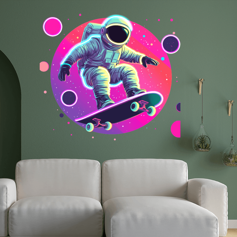Spaceman Skateboard Jumping LED Neon signs Light - Round Space Background Decoration Light | Creative Home, Party, Gifts