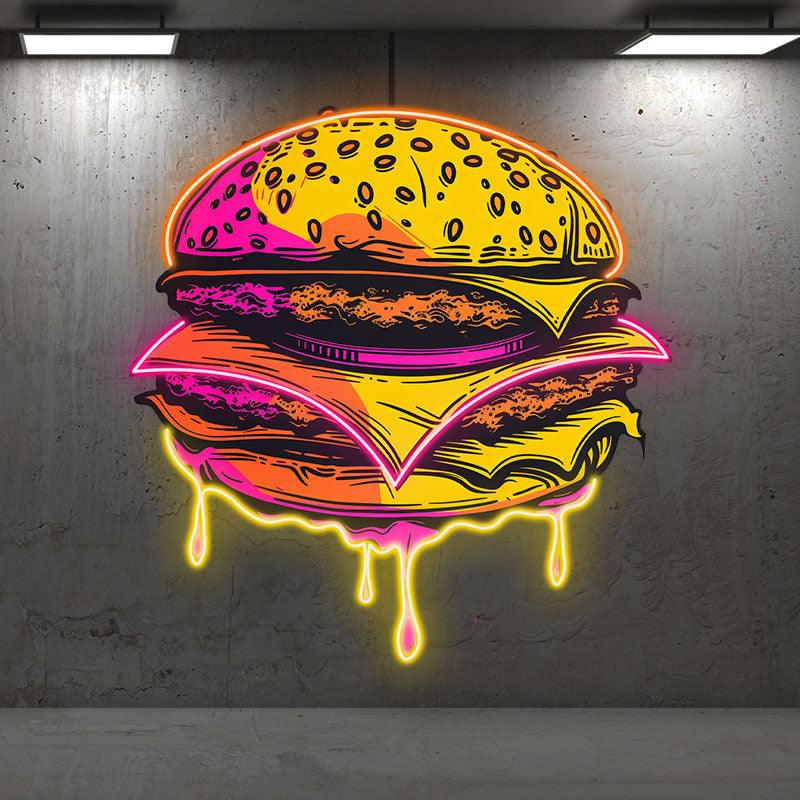 Golden Burger Neon signs Lights - LED light fixtures, sandwich steak and tenderloin, dripping with flavorful juices, creative home decor, perfect party atmosphere