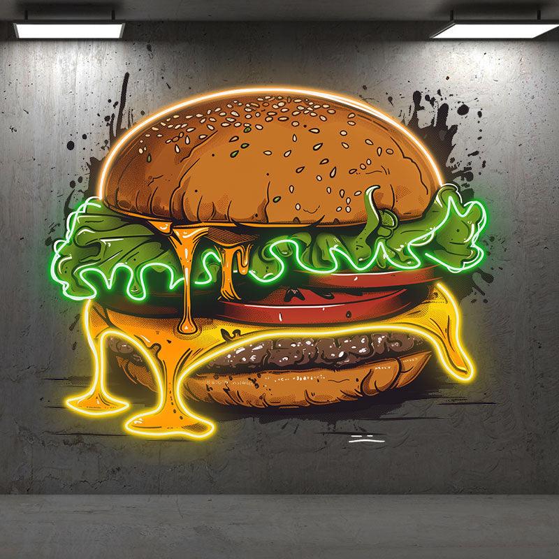 Golden Burger LED Neon signs Lights - Juicy Vegetable & Meat Sandwich Creative Decoration Lights | Home, Restaurant, Party Favors