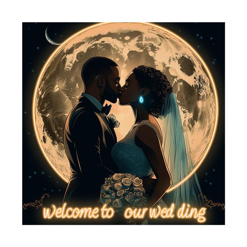 Romantic Wedding Neon signs| Bride and Groom Kissing Scene | Giant Moon Background Decoration | LED Lighting Blessing