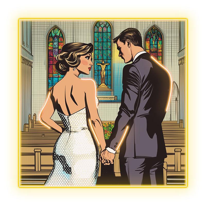 Square Photo Frame Neon signs | Bride And Groom Holding Hands In Church | LED Wedding Decoration Lighting | Romantic Atmosphere