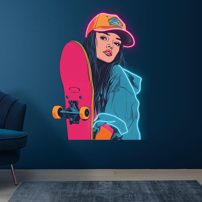 Skateboard Girl Neon signs Lights - Cute LED Decorative Lights for Bedrooms, Playrooms and Creative Spaces