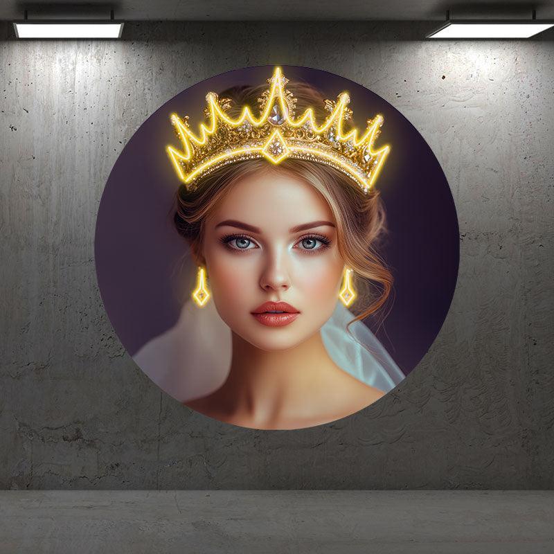European and American Beauty Golden Hair Crown Neon signs Light - Round Photo Frame LED Decorative Light, Fashion Home and Creative Space Lighting
