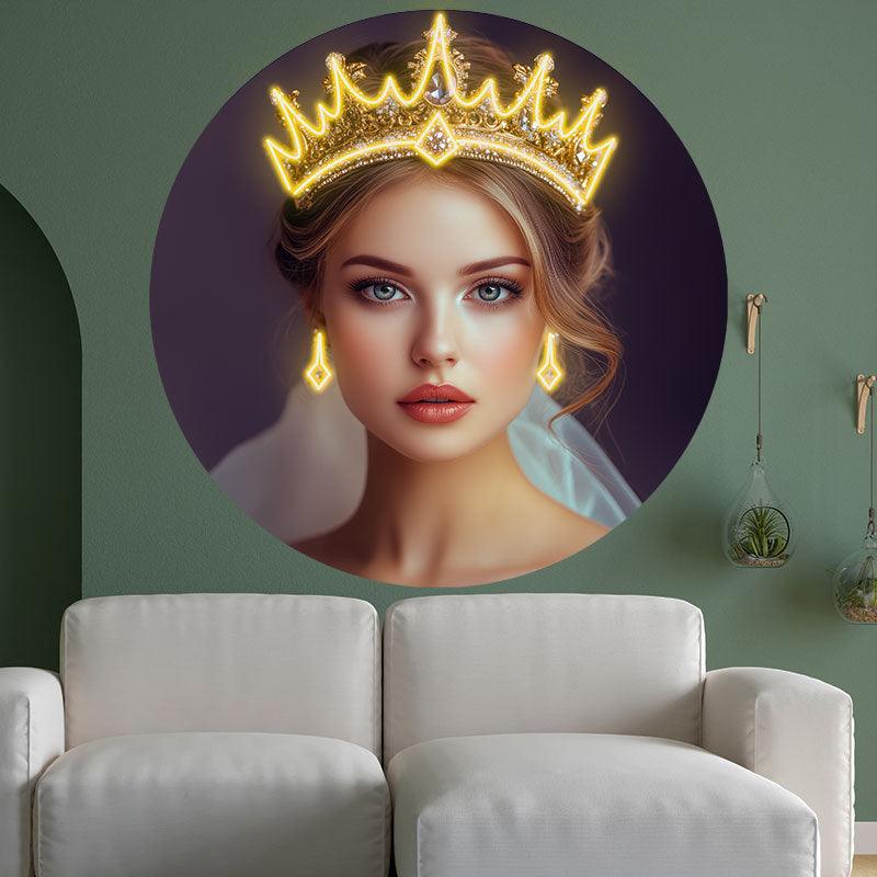 European and American Beauty Golden Hair Crown Neon signs Light - Round Photo Frame LED Decorative Light, Fashion Home and Creative Space Lighting
