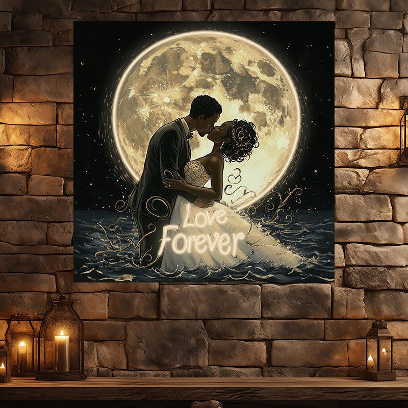 Romantic Bride and Groom Kissing Neon signs | Wedding Atmosphere with Oversized Moon Background | LED Decoration Lights