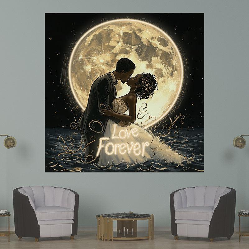 Romantic Bride and Groom Kissing Neon signs | Wedding Atmosphere with Oversized Moon Background | LED Decoration Lights