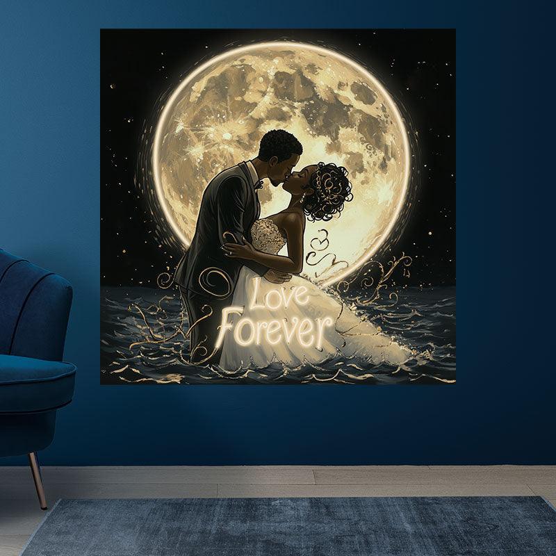 Romantic Bride and Groom Kissing Neon signs | Wedding Atmosphere with Oversized Moon Background | LED Decoration Lights
