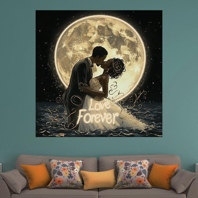 Romantic Bride and Groom Kissing Neon signs | Wedding Atmosphere with Oversized Moon Background | LED Decoration Lights
