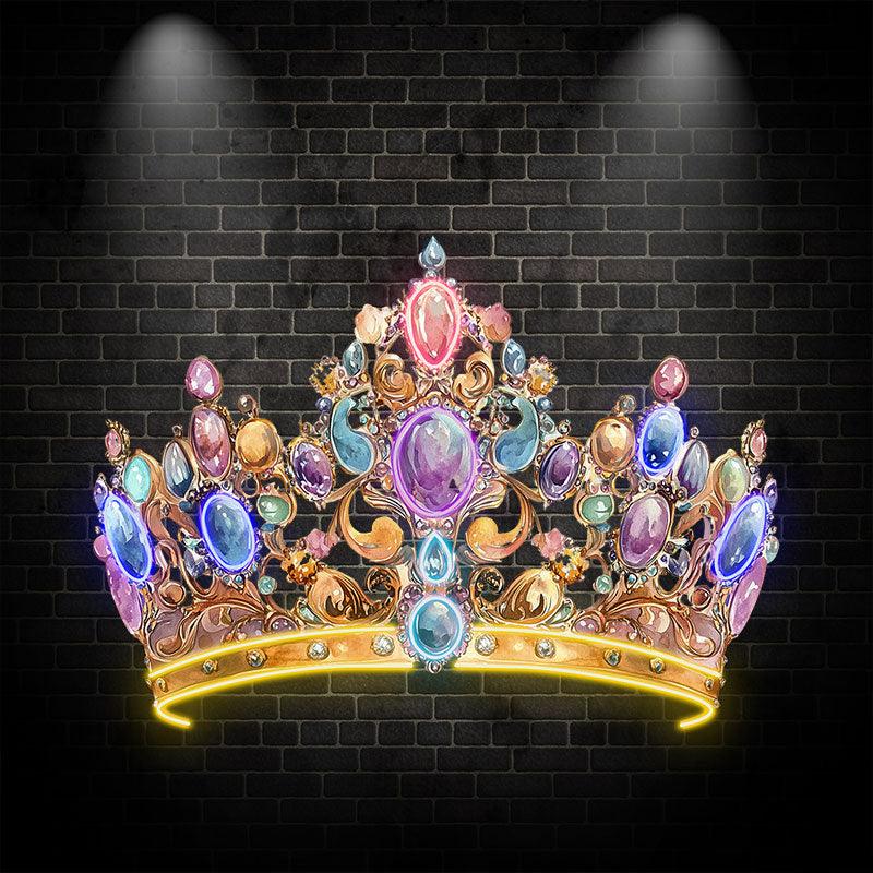 Gorgeous Gold Crown Neon signs | Colorful Gems & Diamonds Decoration | LED Luxury Lighting