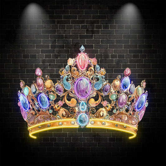 Gorgeous Gold Crown Neon signs | Colorful Gems & Diamonds Decoration | LED Luxury Lighting