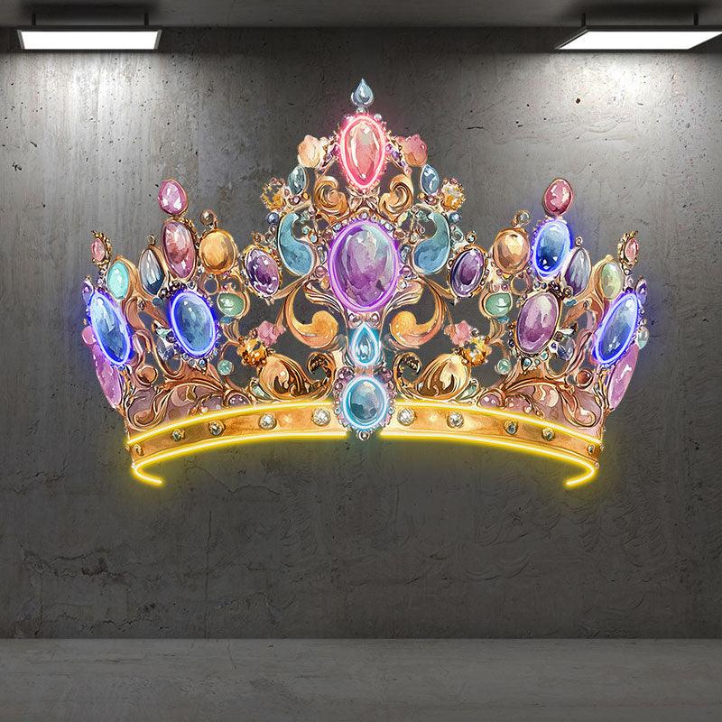 Gorgeous Gold Crown Neon signs | Colorful Gems & Diamonds Decoration | LED Luxury Lighting