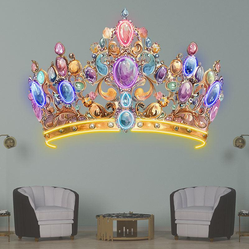 Gorgeous Gold Crown Neon signs | Colorful Gems & Diamonds Decoration | LED Luxury Lighting