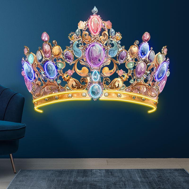 Gorgeous Gold Crown Neon signs | Colorful Gems & Diamonds Decoration | LED Luxury Lighting