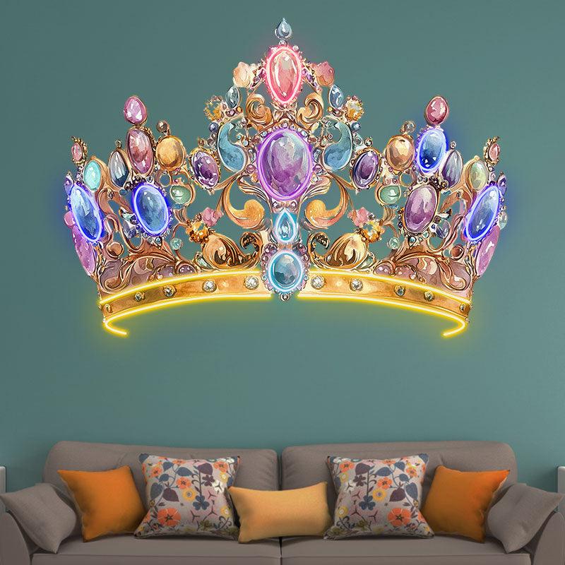 Gorgeous Gold Crown Neon signs | Colorful Gems & Diamonds Decoration | LED Luxury Lighting