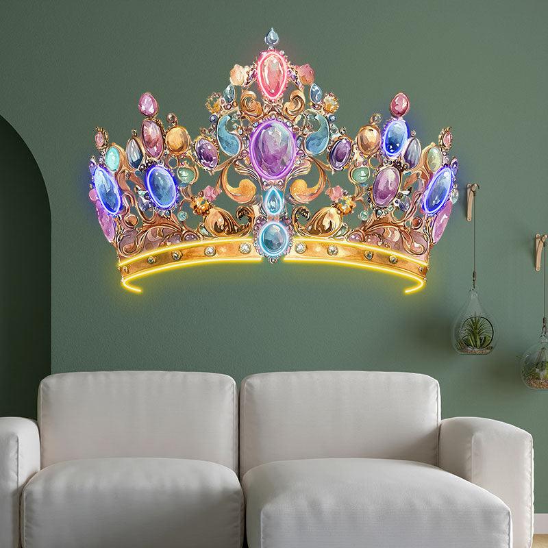 Gorgeous Gold Crown Neon signs | Colorful Gems & Diamonds Decoration | LED Luxury Lighting